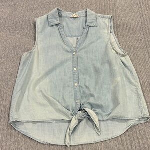 Soft Joie Light Blue Sleeveless Button-Front Tie Top